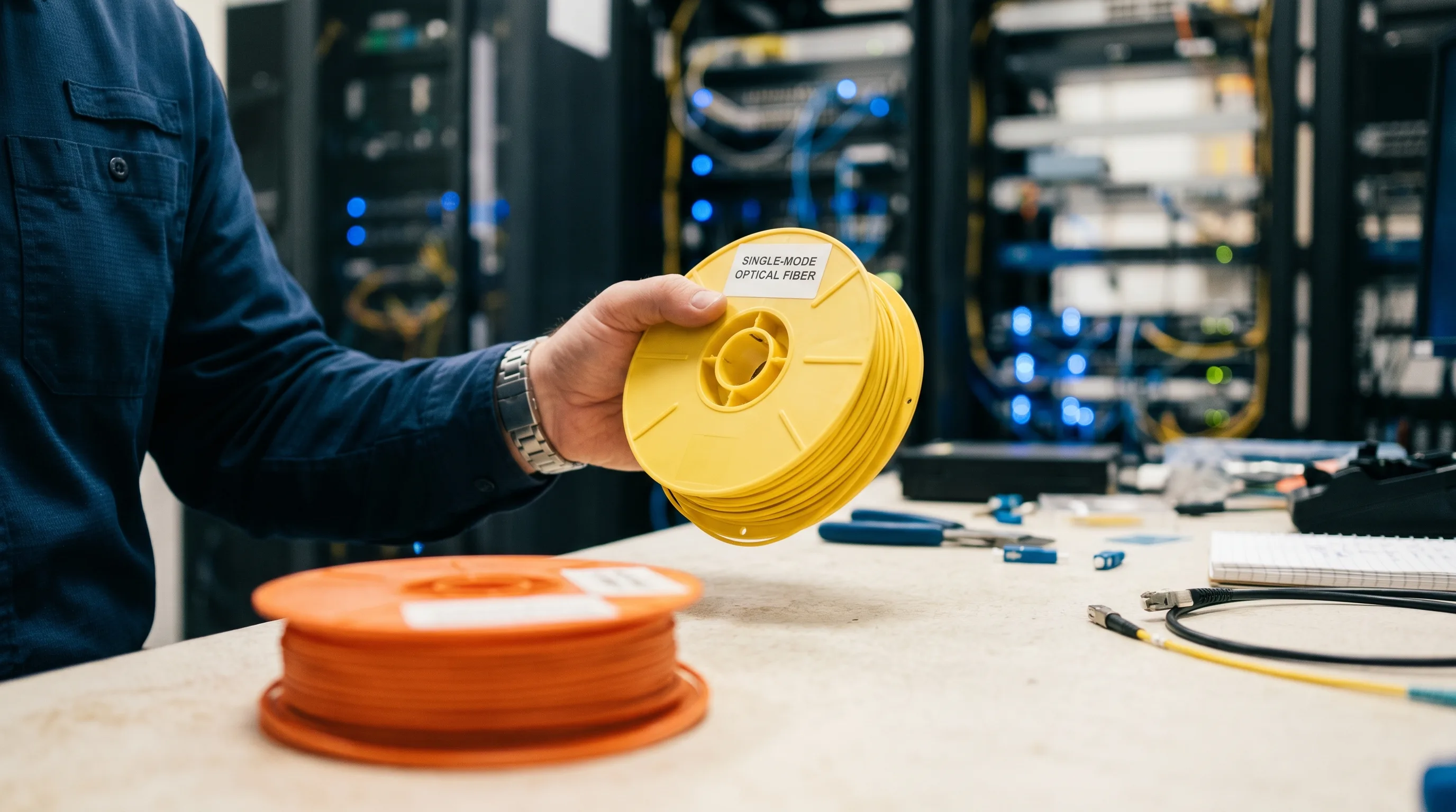 Fiber optic cable demonstrating low-loss signal transmission for network infrastructure