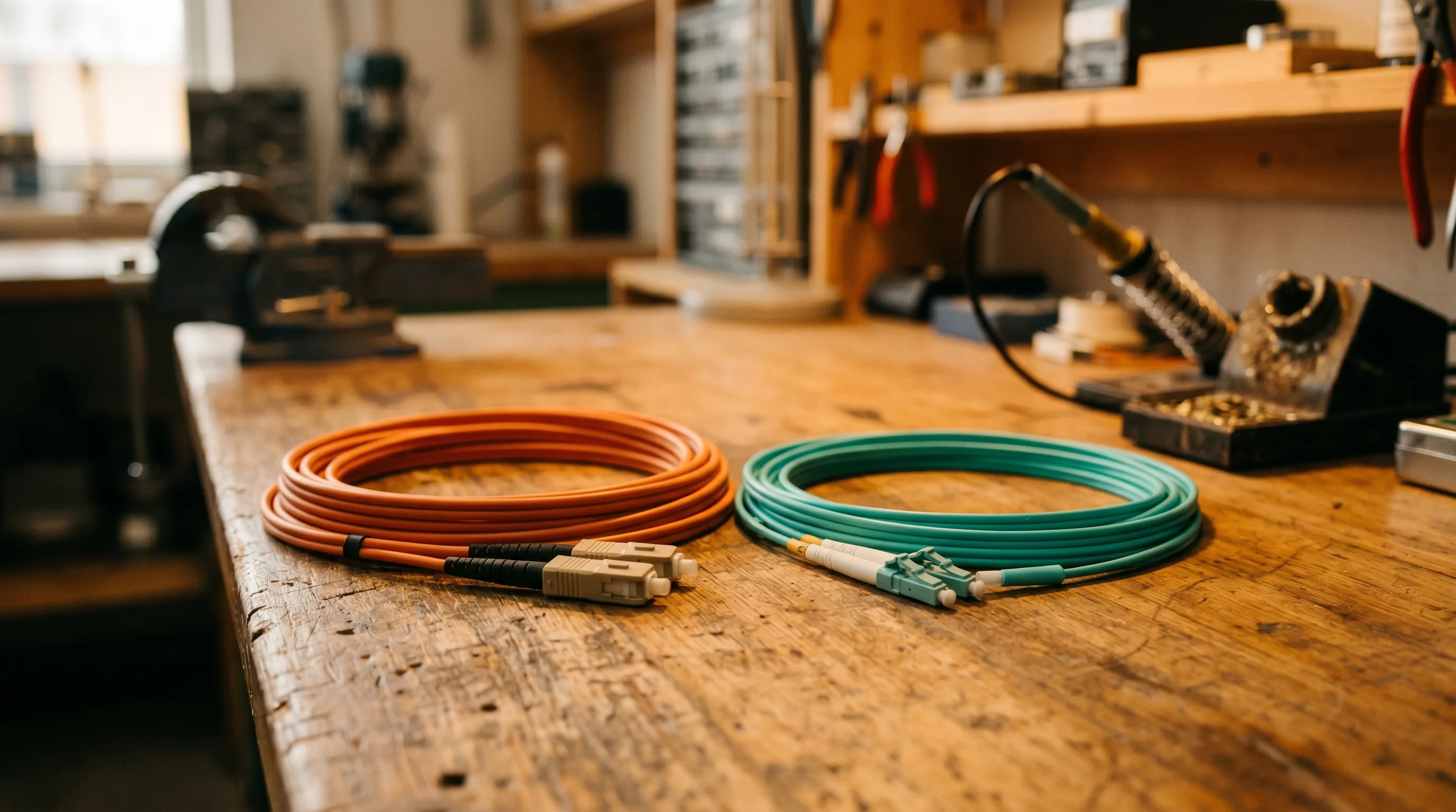 OM2 multimode fiber optic cable with 50/125 micron core used in legacy 1 Gbps and 10 Gbps Ethernet networks