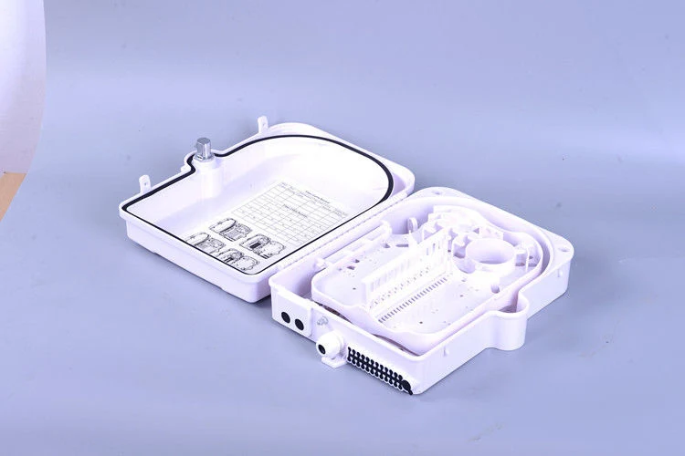 24-port fiber distribution box interior with splice trays