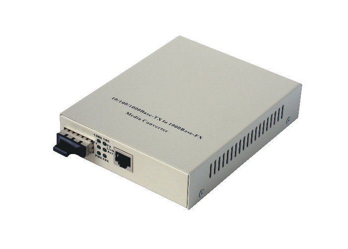 Gigabit fiber media converter rear panel showing SFP and RJ45 ports