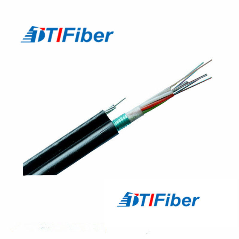 GYTC8S figure-8 fiber optic cable cross-section showing corrugated steel tape and messenger wire