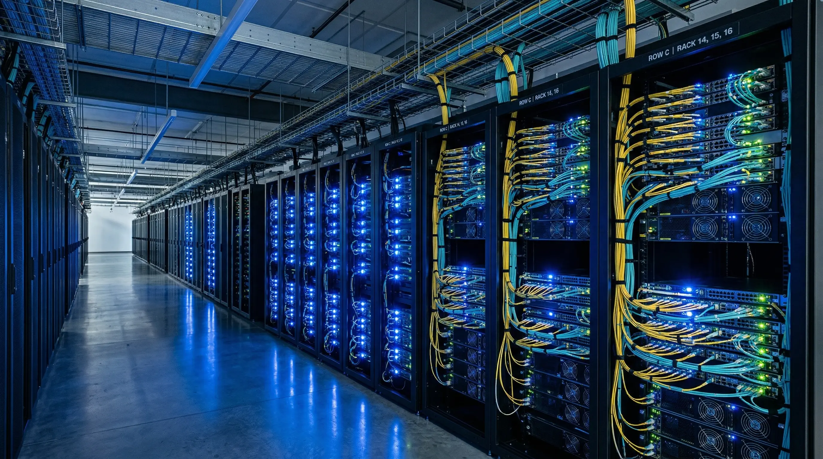 MPO harness cables distributing fibers across data center racks